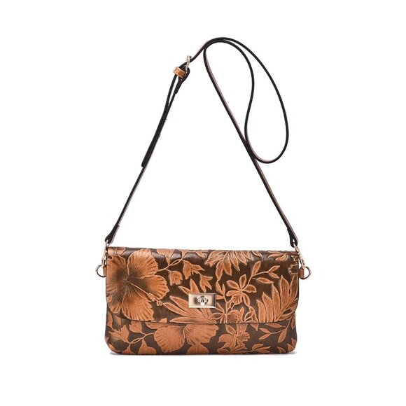 Mellow World Sarita Cognac 3D embossed Floral Crossbody Bag - Picture 2 of 5